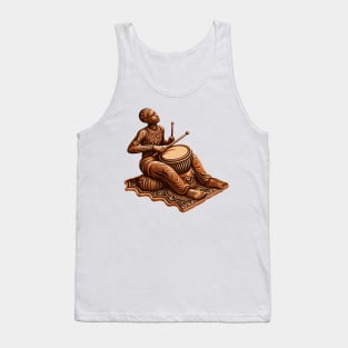 Afrocentric Man Wooden Carving Drums Tank Top